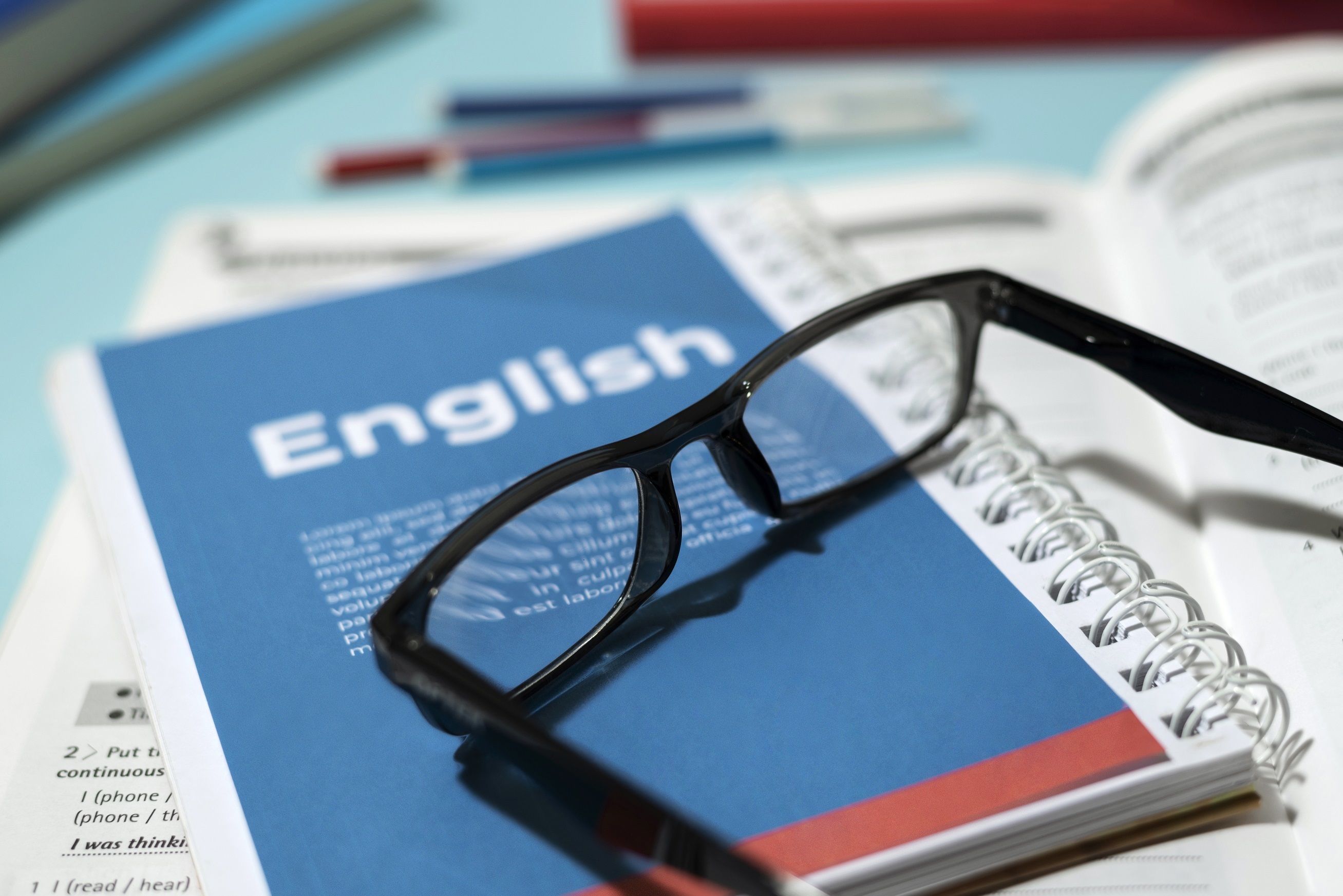 English Book With Glasses Table